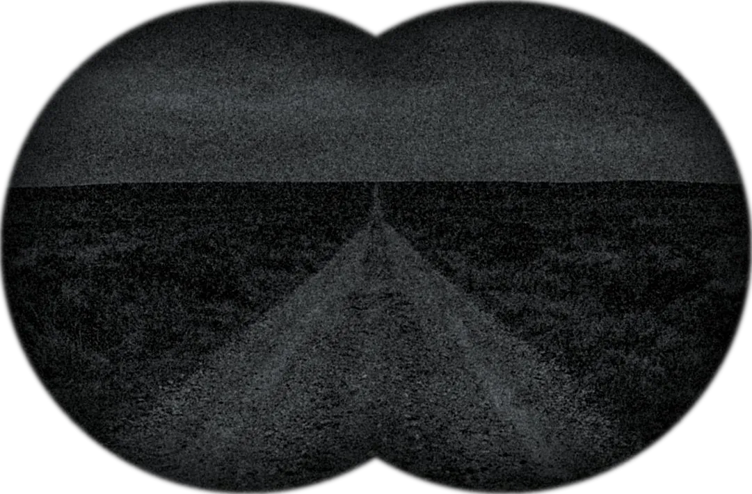 Night vision goggle view without supplementary IR: dark, low-contrast route