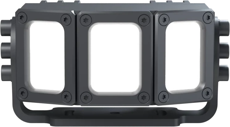 RAVEN IR illuminator on the vehicle's front bumper, close-up